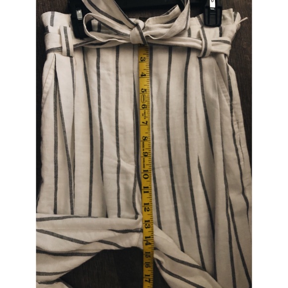 Linen White and Black Paperbag Waist Tie Pants - Picture 5 of 6